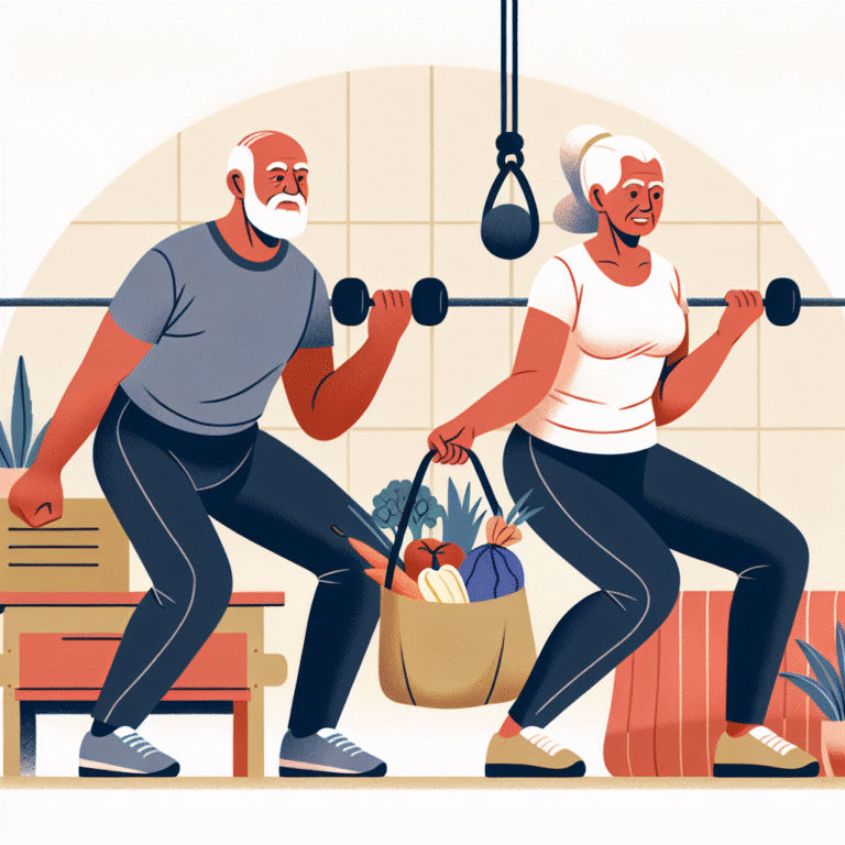 single arm farmer's carry workout for seniors with groceries